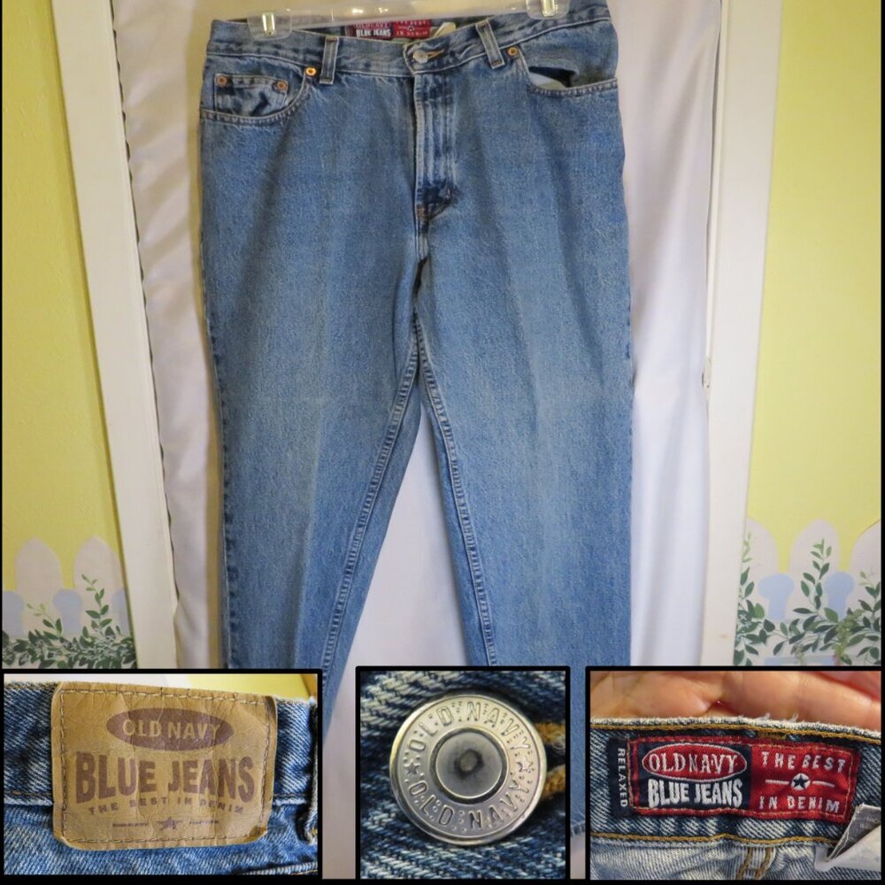 Vintage Old Navy Relaxed Fit Blue Jeans 100% cotton Size 12 Long High Rise